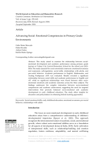 Advancing Social- Emotional Competencies in Primary Grade Environments