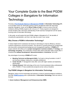 Your Complete Guide to the Best PGDM Colleges in Bangalore for Information Technology