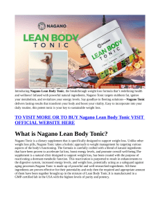 Nagano Lean Body Tonic SCAM or LEGIT Is It Good