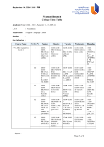 Muscat College Timetable - English Language Center