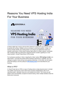 Reasons You Need VPS Hosting India For Your Business