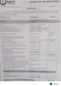 Academic calendar Notification 2024-25 KFUEIT