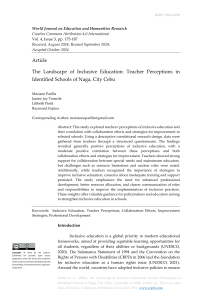 The Landscape of Inclusive Education Teacher Perceptions in Identified Schools of Naga