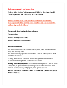 Help all students with Testbank for Umiker’s Management Skills for the New Health Care Supervisor 8th Edition by Rachel Ellison