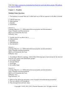 Prejudice Test Bank: Sociology Multiple Choice Questions