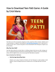 How to Download Teen Patti Game: A Guide by Crick Mania