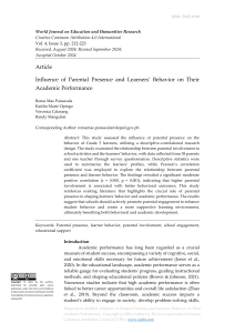 Influence of Parental Presence and Learners’ Behavior on Their Academic Performance