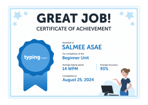 Typing Certificate: Beginner Unit Achievement