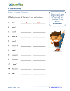 Grade 4 Contractions Worksheet