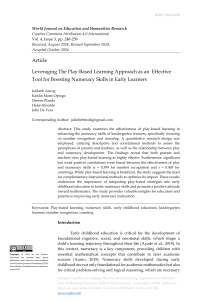 Leveraging The Play-Based Learning Approach as an  Effective Tool for Boosting Numeracy Skills in Early Learners