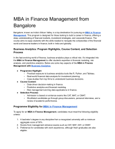 MBA in Finance Management from Bangalore