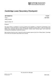 Cambridge Lower Secondary Math Checkpoint Mark Scheme