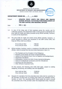 DEPARTMENT ORDER NO. 8, S. 2023 Price limits on Meals and Snacks during meetings