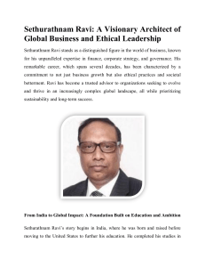 Sethurathnam Ravi: Global Business & Ethical Leadership