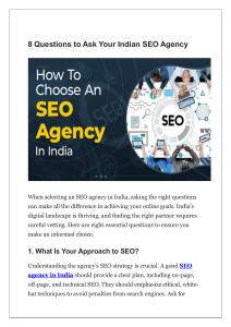 8 Questions to Ask Your Indian SEO Agency