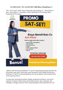 FLASH SALE!  WA +62 812-9627-2689 Biaya Mendirikan Cv