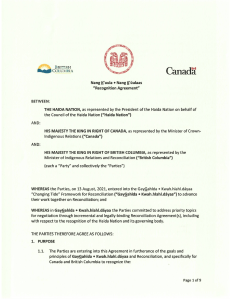 Recognition Agreement between the Haida Nation, Government of Canada, and Province of British Columbia (2021)