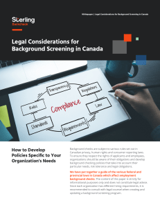 Legal Considerations for Background Screening in Canada Whitepaper (2019)