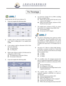 Percentages Worksheet: Discounts, GST, and Price Calculations