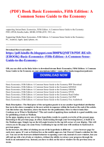 PDF READ [EBOOK] Basic Economics  Fifth Edition: A Common Sense Guide to the Economy 