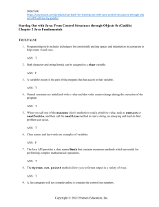 Java Fundamentals Test Bank: Chapter 2