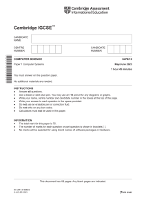 Cambridge IGCSE Computer Science Exam Paper