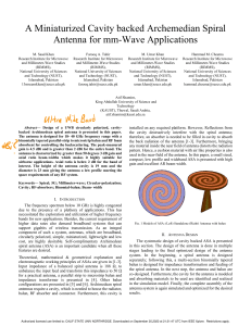 R A Miniaturized Cavity backed Archemedian Spiral Antenna for mm-Wave Applications