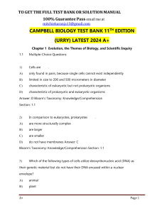 TEST BANK For Campbell Biology 11th Edition By Urry All Chapters  Complete Guide A+