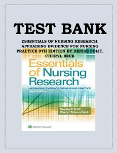 Test Bank For Essentials of Nursing Research Appraising Evidence for Nursing Practice 9th Edition by Polit, Beck Chapter 1-18 100% Guarantee Pass