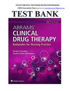 Test Bank For Abrams’ Clinical Drug Therapy Rationales for Nursing Practice 12th Edition Geralyn Frandsen Chapter 1- 61 100% Guarantee Pass