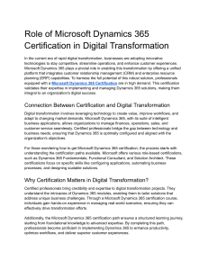 Microsoft Dynamics 365 Certification in Digital Transformation