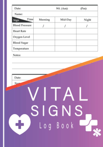 BOOK Vital Signs Log Book Health Monitoring Record Log Heart rate Temp Blood 