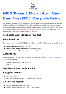 NIOS Stream 1 Block 1 April-May Exam Fees 2025 Complete Guide