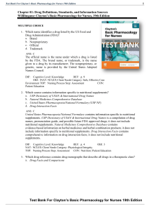 Pharmacology Test Bank: Drug Definitions & Standards