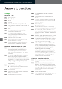 IGCSE Biology Answer Key: Cells, Nutrition, Transport