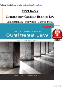 Ebook. Solution Manual and Test Bank for Contemporary canadian business law principles and cases 12th edition willes watermark