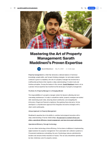 Property Management Expertise: Sarath Maddineni's Approach