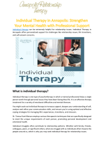 Individual Therapy in Annapolis- Strengthen Your Mental Health with Professional Support