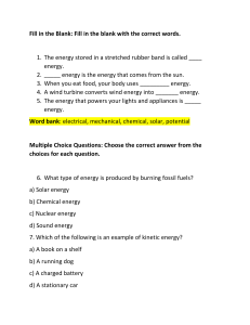 Energy Worksheet: Fill in the Blank & Multiple Choice