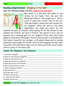 Shopping Reading Comprehension Worksheet