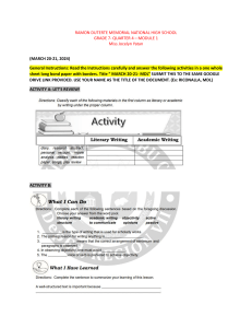 Grade 7 Academic Writing Worksheet