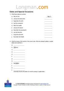 Dates and Special Occasions Worksheet