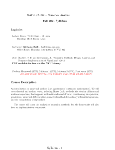 Numerical Analysis Syllabus Fall 2021