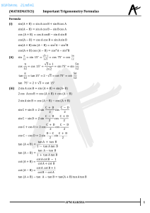 Trigonometry Formulas Sheet