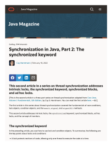 Synchronization in Java, Part 2  The synchronized keyword