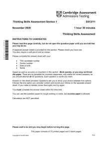 Thinking Skills Assessment Section 1 Exam Paper