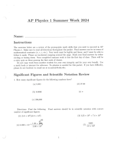 AP Physics 1 Summer Work: Significant Figures & Notation