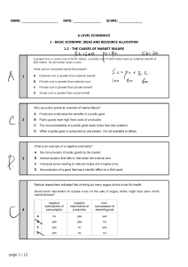 A Level Economics Test: Market Failure