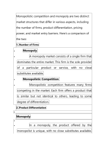 Monopoly vs. Monopolistic Competition