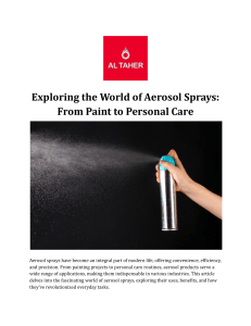 Aerosol Sprays: Uses, Benefits & Applications